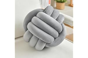 LUSJNGE Decorative Throw Knot Pillow Ball for Home Chair Sofa Aesthetic Round Velvet Knotted Pillow Cushion Grey 8.7 inch