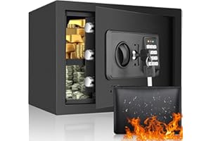 ZOGOLA 1.0 Cubic Safe Box Fireproof Waterproof with Digital Keypad Key, Anti-Theft Fireproof Safe with Fireproof Money Bag, Security Home Safe for Pistol Money Medicine Important Documents