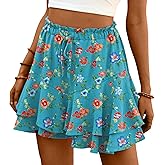 Lepunuo Flowy Shorts for Women Boho Ruffle Tiered Butterfly Skorts High Waist Mini Skirts Casual Shorts