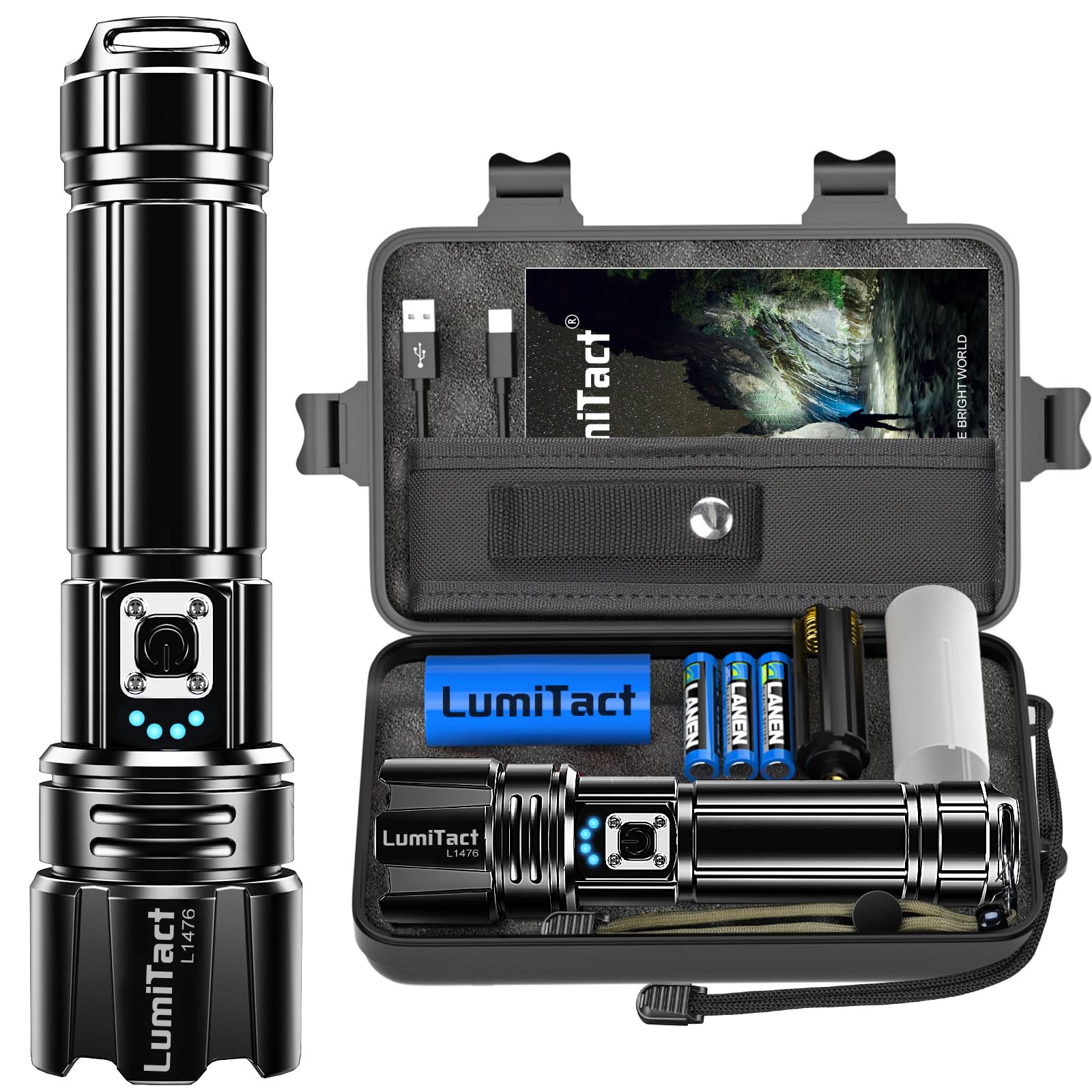 Torches LED Super Bright Rechargeable - 500000 Lumens Powerful Torch XHP70.2 Handheld Flashlight with Holster, 5 Modes & Zoomable Flash Light IP67 Waterproof for Camping Hiking Emergency Dog Walking