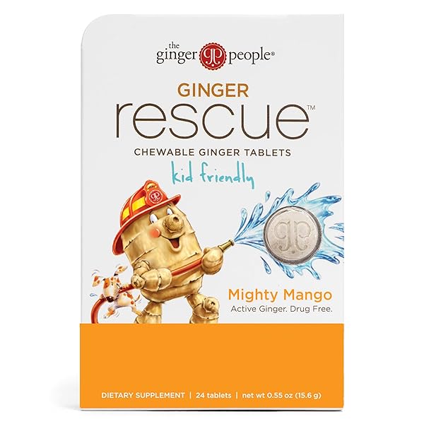 THE GINGER PEOPLE GINGER RESCUE® CHEWABLE TABLETS DRUG FREE DIGESTIVE HEALTH, 5.5 OZ CHEWABLE TABLETS, MIGHTY MANGO FLAVOR, KID FRIENDLY, 0.55 OZ, 24 COUNT (PACK OF 1)