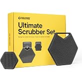 TOOLETRIES The Ultimate Silicone Scrubber Set - Charcoal | Complete silicone shower set with two scrubbers and matching removble and resuable holders for organised bathroom storage.