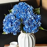 DUYONE 3PCS 22 inch Realistic Artificial Hydrangea Large Flowers Artificial Flowers Dry Flowers Outdoor Wedding Christmas Office Family Party Living Room Table Decoration (Dark Blue)