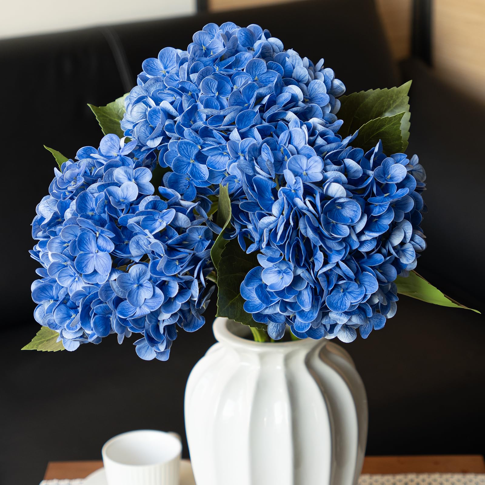 DUYONE 3PCS Artificial Flowers Large Hydrangeas Flowers Latex Bouquet for Wedding Bridal Office Home Party Decoration (Dark Blue),FHDG001Rse Red