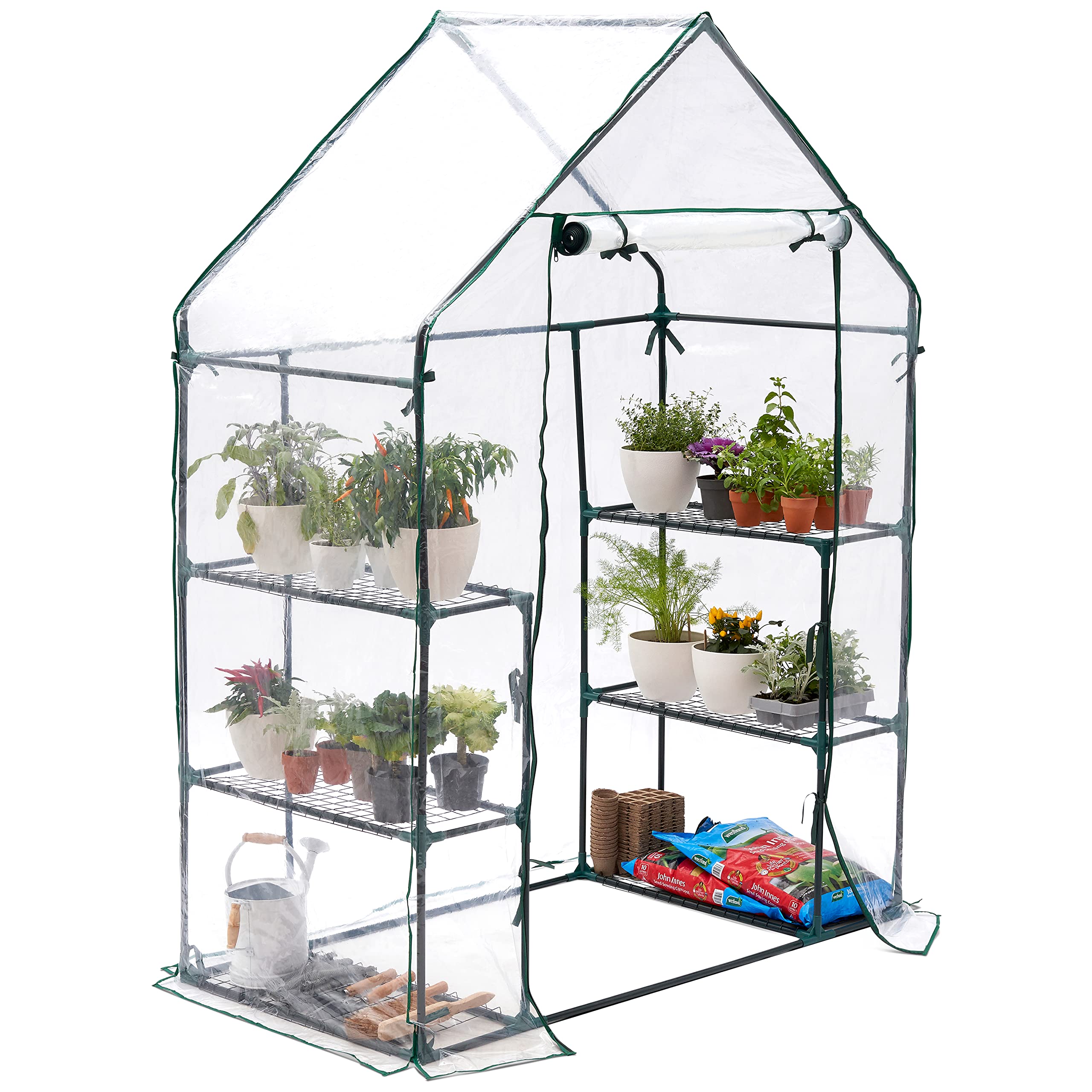 Bramble - Walk In Plastic Greenhouse, 6 Tier Shelves with Easy No Tool Assembly Frames and Clear PVC Covers for Small Garden Growing Plants - H195cm x W143cm x D73cm