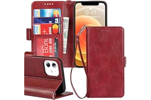iCoverCase Compatible with iPhone 12 Mini Wallet Case with Wrist Strap, [RFID Blocking] PU Leather Kickstand Case with Credit