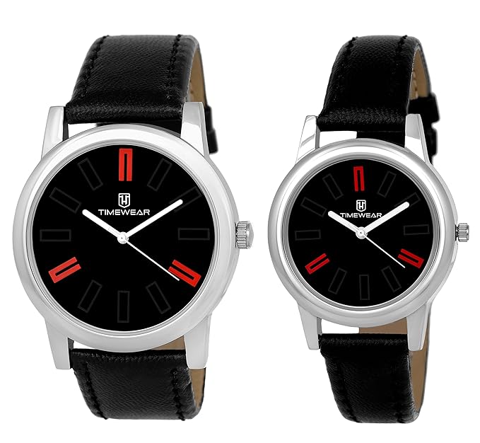 Timewear Analog Black Dial Unisex Couple Watches - 922Bdtcouple