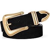 XZQTIVE Women’s Western Suede Leather Belt with Retro Gold Buckle – Adjustable Cowgirl Belt for Jeans,Dresses & Country Style