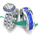 Wedding Ring Sets His And Hers Promise Ring Wedding Ring Sets His And Hers Couples Women 925 Sterling Silver Square Blue Moissanite Man titanium Wedding Band
