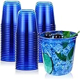 KesaPlan 50 Pcs Blue Plastic Cups, 12oz Disposable Stemless Wine Glasses for Cocktail Clear Wine Cups Cocktail Glasses Blue Party Cup for Wedding Birthday Meeting Christmas Party
