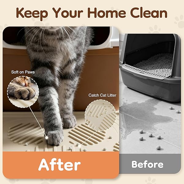 ISSEVE CAT LITTER MAT 40″ X 28″ XL, EXTRA LARGE SILICONE MAT FOR LITTER BOX, 1.38″ RAISED EDGE URINE WATERPROOF LITTER TRAPPING MAT PAD FOR SCATTER CONTROL, SOFT ON KITTY PAWS, PROTECT FLOOR (BEIGE)