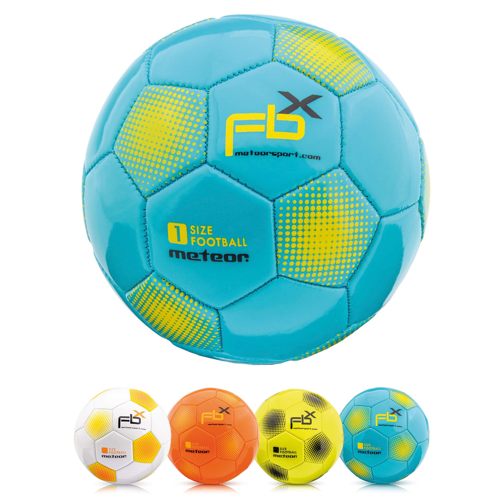 meteor - Football for Kids, Women & Men – Durable Machine-Stitched 32 Panels – Soft Non-Slip Rubber Ball for Indoor Training & Outdoor Matches – Latex Bladder & Butyl Valve - Size 1 - Blue