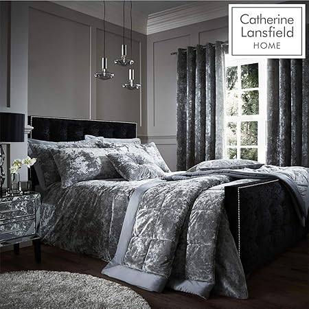 Catherine Lansfield gecrushter Samt Kingsize Bettwäsche-Set in silber