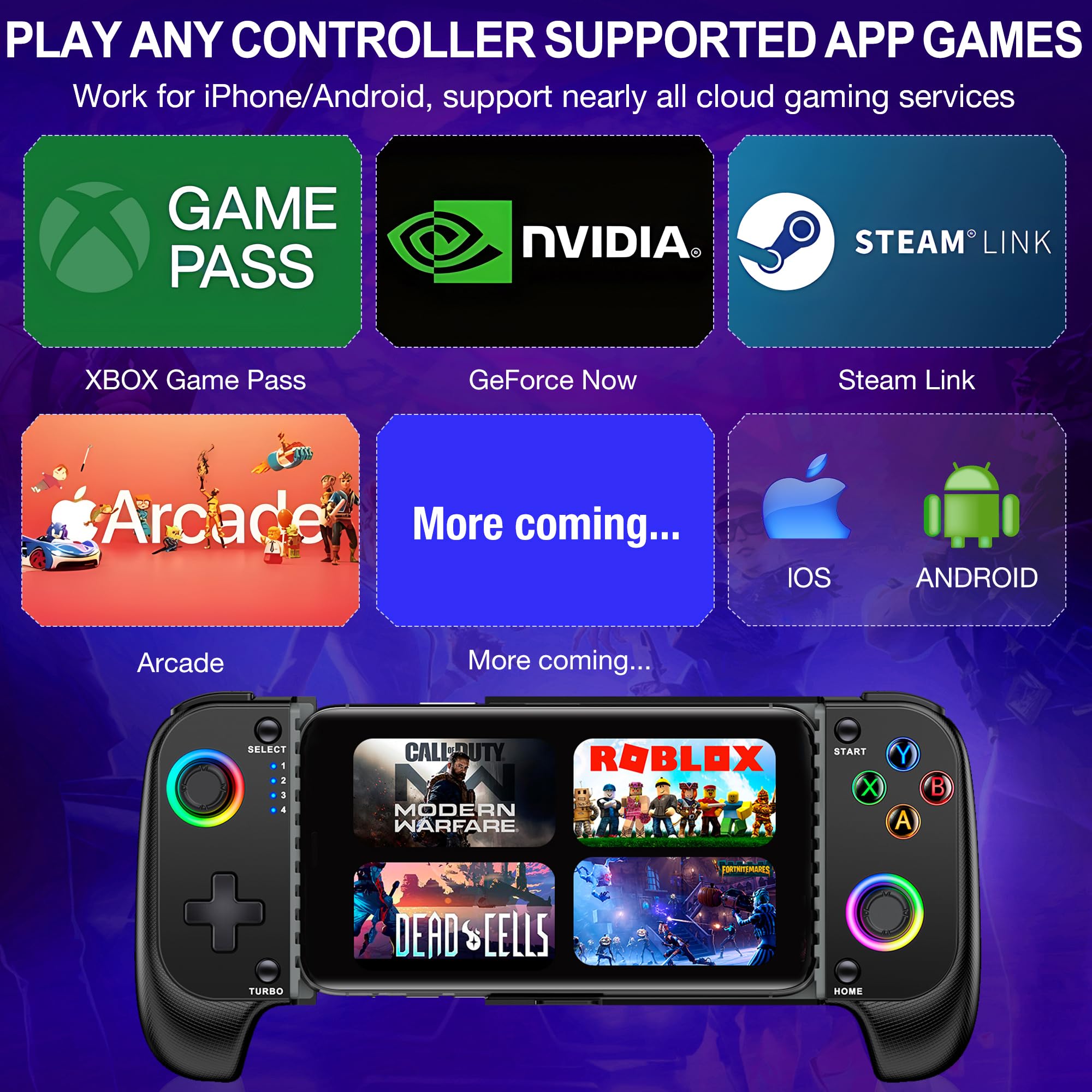 NinjaPlusOX Wireless Phone Controller for iPhone/Android with Hall Joystick, Moblie Controller for iPhone Support Xbox Game Pass, Steam Link, Call of Duty, Roblox, Android & iPhone Game Controller