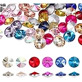 MECCANIXITY Pointed Back Rhinestones, 100 Pcs 8mm Round Glass Rhinestone Faceted Crystal Cabochon Gems for Nail Arts Crafts, Jewelry Making, Phone Case, Cloth Decoration (Mixed Colors)