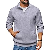 COOFANDY Mens Quarter Zip Pullover Fleece Lined Sweatshirts Long Sleeve Mock Neck Sweater with Pocket