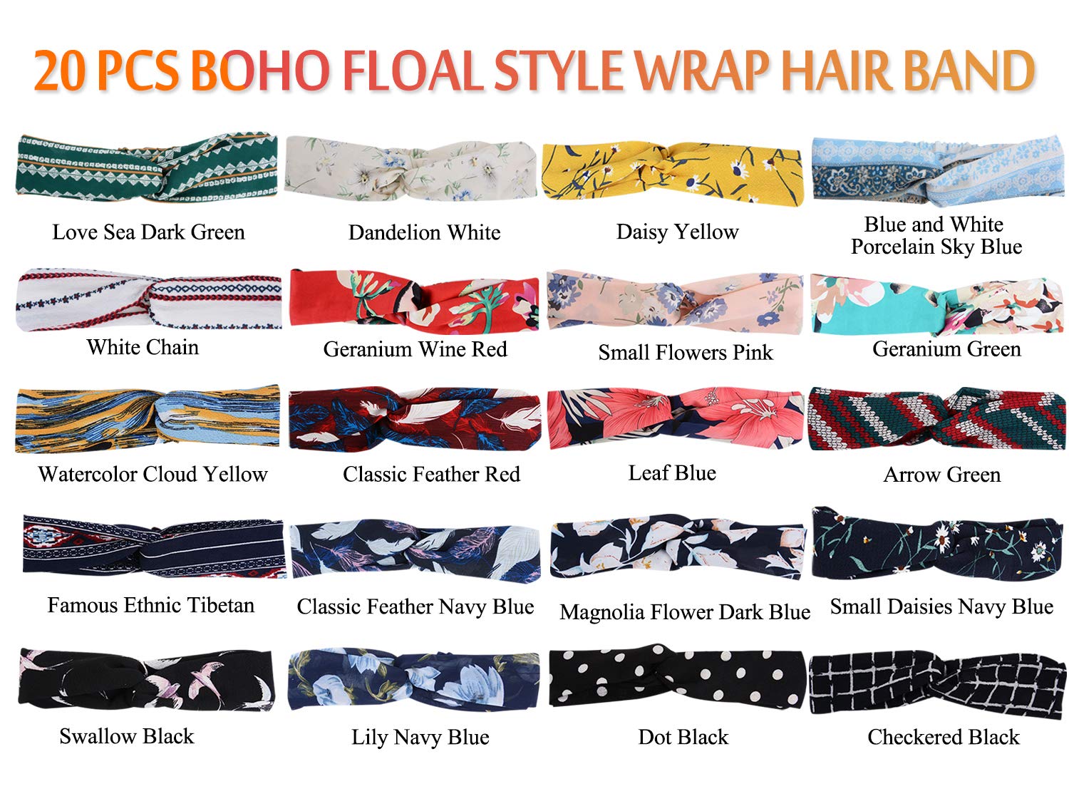 Boho Headbands for Women, FunPa 20PCS Workout Fashion Head Bands Floral Style Criss Cross Head Wrap Elastic Yoga Headbands Turban Headbands : Beauty