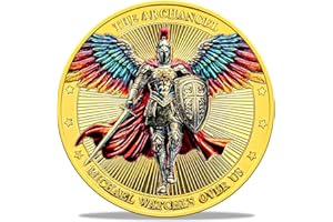 F4GODWAR The Archangel Michael Challenge Coin -Psalms 91：10-11 - Shiny Plated Angel Guardian Coins - Perfect for Christian Church School, Friends and Family (Golden)