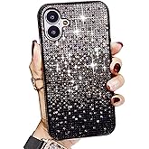 LINYUNE Gradient Bling Case for iPhone 16 Plus with Glitter Sparkle Diamond, Shiny Crystal Rhinestone TPU Bumper Protective Case Cover for iPhone 16 Plus (6.7") - Black