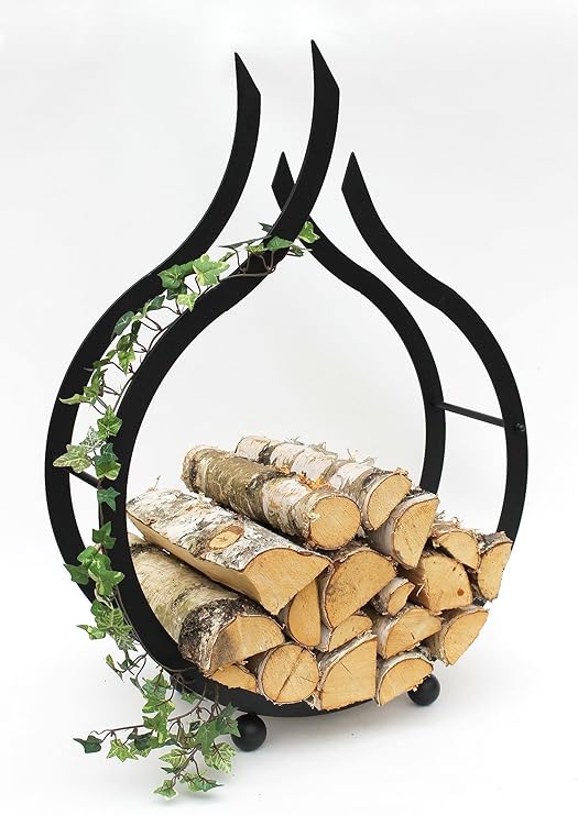 DanDiBo Kaminholzregal Innen Schwarz Kaminholzständer Flamme 78 cm Holzkorb Kaminholzhalter Feuerholzregal Holzregal