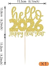 Xsstarmi Hello 2026 Cake Topper Glitter Gold Happy New Year Party Decoration view 2