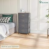 YITAHOME Chest of Drawers with 4 Drawers Dark Grey Fabric Wood Top view 3