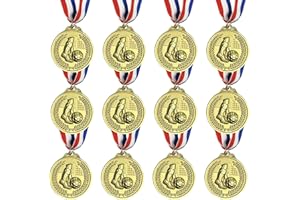 VILOPIN 12 Pack 2.5" Gold Award Medals Soccer Winners,Metal,Prizes for Kids Adults Sports,15.5" Ribbon,All Ages,Olympic Competitions,Tournaments,Team Cup Participation Trophies,Contest,Event Players
