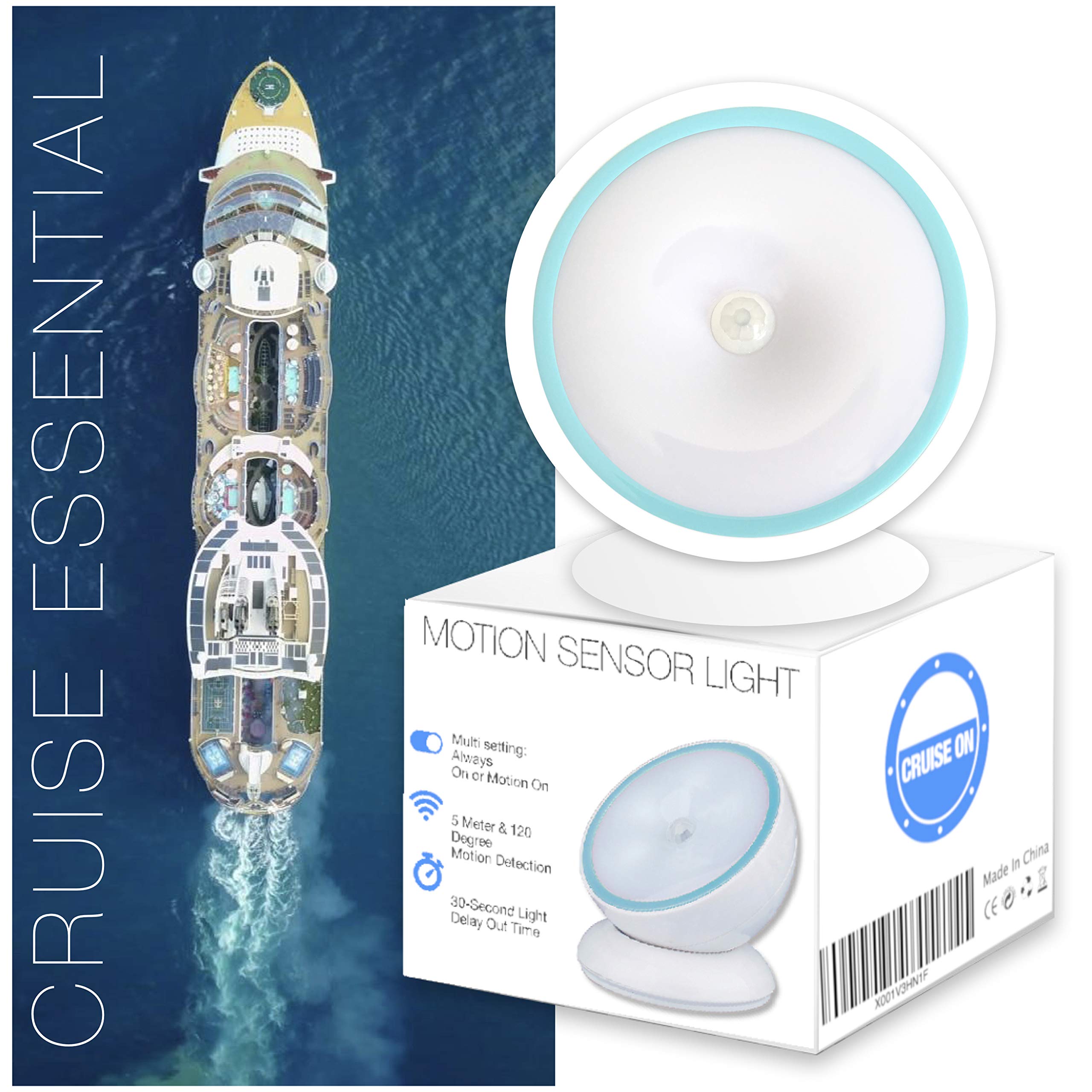 Cruise On Motion-Activated Battery LED Light with Magnetic Base, 360° Rotating Night Lamp for Closets, Bathrooms, Hallways & Cabinets, Wireless, Easy Install, Auto Sensor for Hands-Free Illumination