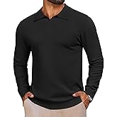 lexiart Mens Knit Polo Shirts Long Sleeve V Neck Breathable Soft Casual Lightweight Solid Color Golf Shirts