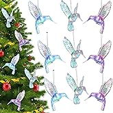 9 Pieces Large Hummingbird Christmas Ornaments Acrylic Humming Bird Ornament Shiny Iridescent Purple Blue Crystal Bird Ornaments Decorative Hanging Ornaments with Fish Ropes for Xmas Tree Decorations