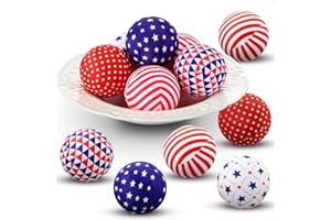 Ceenna 12 Pcs 2.36 Inch Red White Blue Fabric Ball Fillers 4th of July American Flag Day American National Day Decorations Patriotic Decor Ball for Vase Bowl Fillers Home Decor Ornament Table Decor