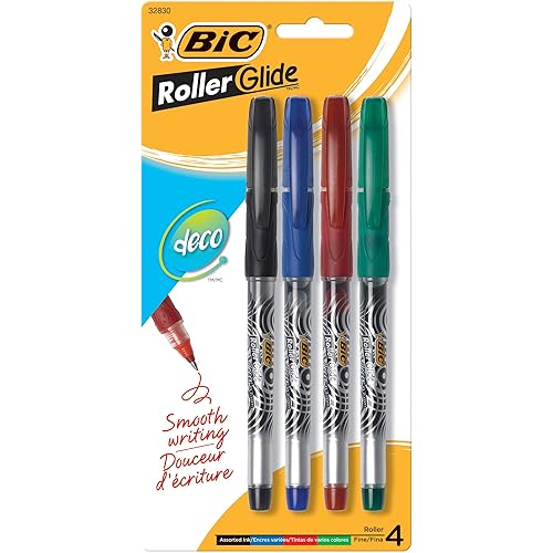 BIC Roller Glide Deco Roller Pen, Assorted Colors, 4-Count