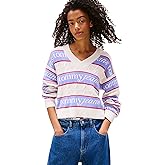 Tommy Jeans Womens Striped Pullover V-Neck Sweater with Logo Print