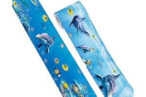FLFK Peel and Stick Wallpaper Border Wall Decals for Kids Room - Under The Sea Fish Stickers Murals, 5" x 240" (Blue)