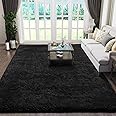 Ophanie 6x9 Jet Black Area Rugs for Living Room Bedroom, Fluffy Shag Fuzzy Plush Soft Carpets, Floor Shaggy Grey Rug, Home Decor Aesthetic