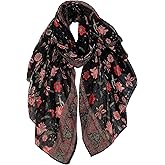 GERINLY Lightweight Scarves Fashion Flowers Print Women Cotton Wrap Scarf Head Shawl Winter Gift