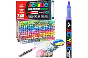 240 Colors Acrylic Paint Markers, Soft Brush Tip Acrylic Paint Pens, Waterproof Coloring Art Markers for Wood, Metal, Ceramic