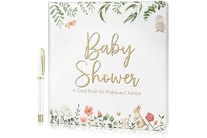 Engrowtic Baby Shower Leather Guest Book with Pen 112 Pages Thanksgiving Day Guestbook Baby Shower Sign in Guest Book with Birth Date Name Wishes Advice Gift for Parents(Floral)