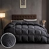 DAICO Goose Feather Down Comforter Full Size, All Season Luxury Hotel Fluffy Duvet Insert, Ultra Soft 100% Cotton Shell with 8 Corner Tabs, Paisley Design (82x90'', Black)