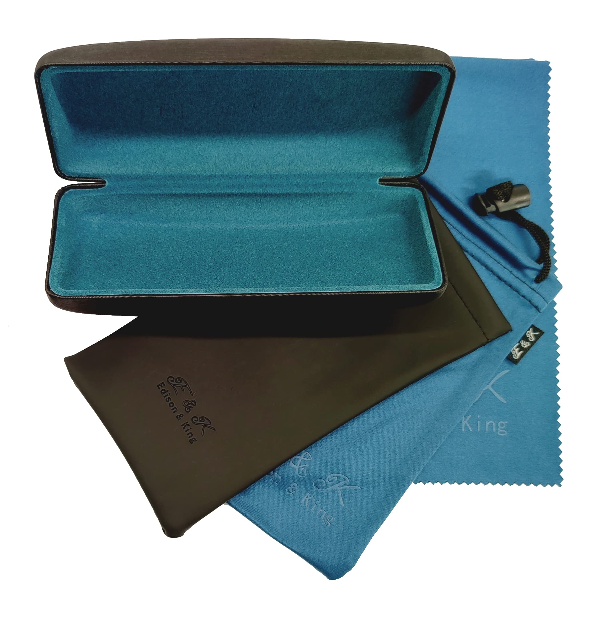 Edison & King Hard Glasses Case Set - Multicolor: Black and Teal, Microfiber, Includes Cleaning Cloth
