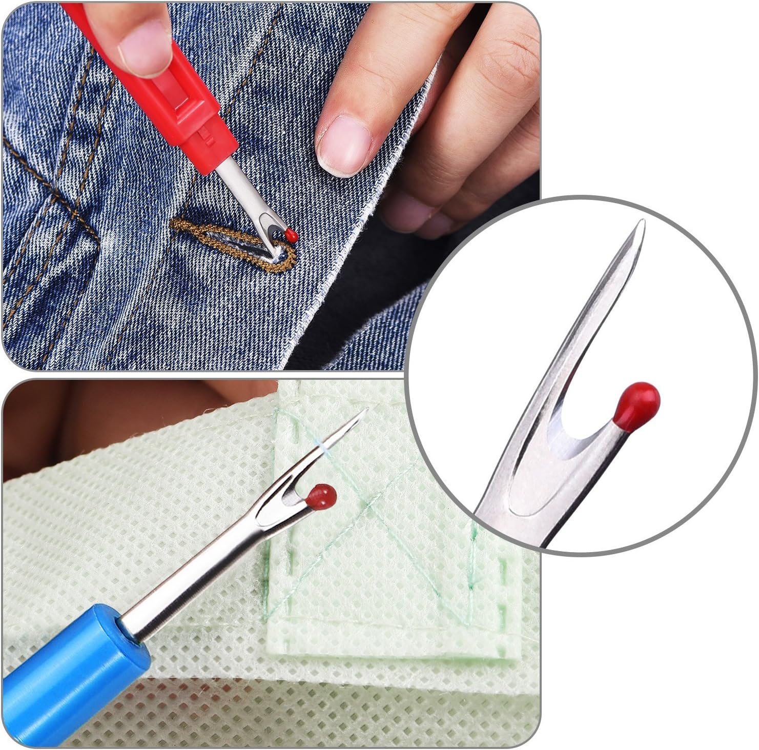 Bememo Sewing Seam Ripper Kit, 4 Pieces Thread Seam Remover Stitch Unpicker Thread Cutter Tool with Trimming Scissor, Soft Tape Measure and Storage Bag for Sewing