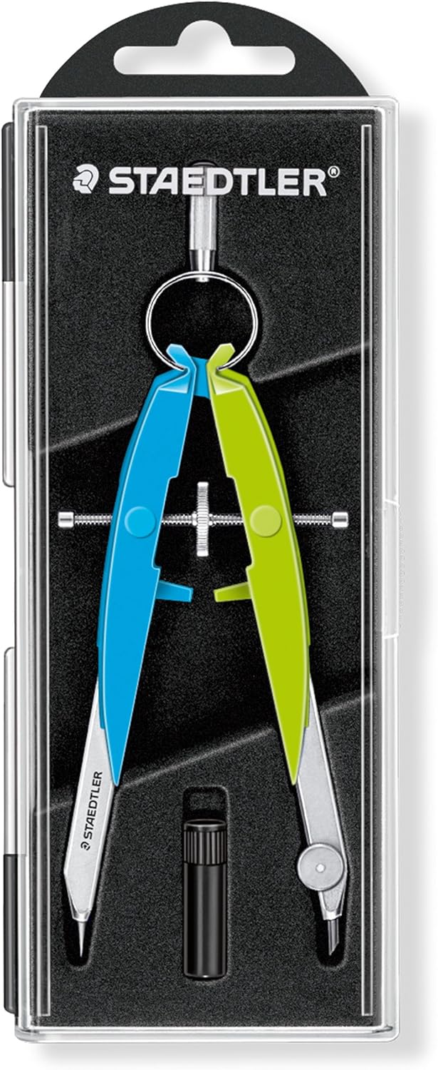 Staedtler Mars Comfort 556 00-N1 Zirkel, Geometriezirkel, Etui mit Klappdeckel, neon blau-grün