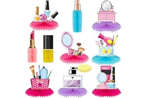 CENSEN 10 Pieces Spa Honeycomb Centerpieces Spa Table Topper Make up Table Decorations 3D Cosmetics Party Supplies Nail Lipstick Girl Theme Photo Booth Props for Make up Birthday Anniversary Party Supplies