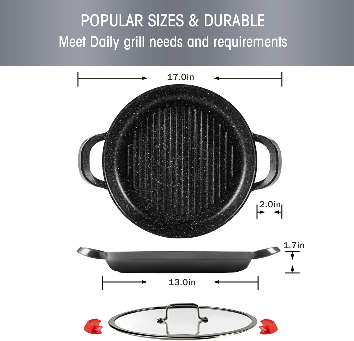 Vinchef Grill Pan Non-Stick| 13.0", Hard Anodized Aluminum Griddle Pan with Lid and Anti-Scalding Tools, GRANITEC Nonstick Coating The Whatever Pan, Dishwasher & Oven Safe Cookware, Black: Kitchen & Dining