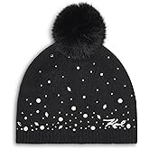Karl Lagerfeld Womens Crystal and Pearl Studs Faux Fur Pom Beanie