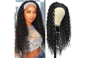 G&T Wig Headband Wigs for Black Women Wet and Wavy Headband Wig Curly Wave Synthetic Wigs Glueless Heat Resistant Long Wigs for Daily Party Use (24 inches)