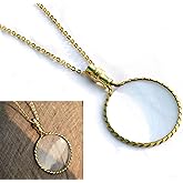 UM diseno Nautical Vintage Brass 10X Magnifying Glass Necklace, Magnification Lens Pendant, Portable Pocket Loupe Monocle for Books Crafts