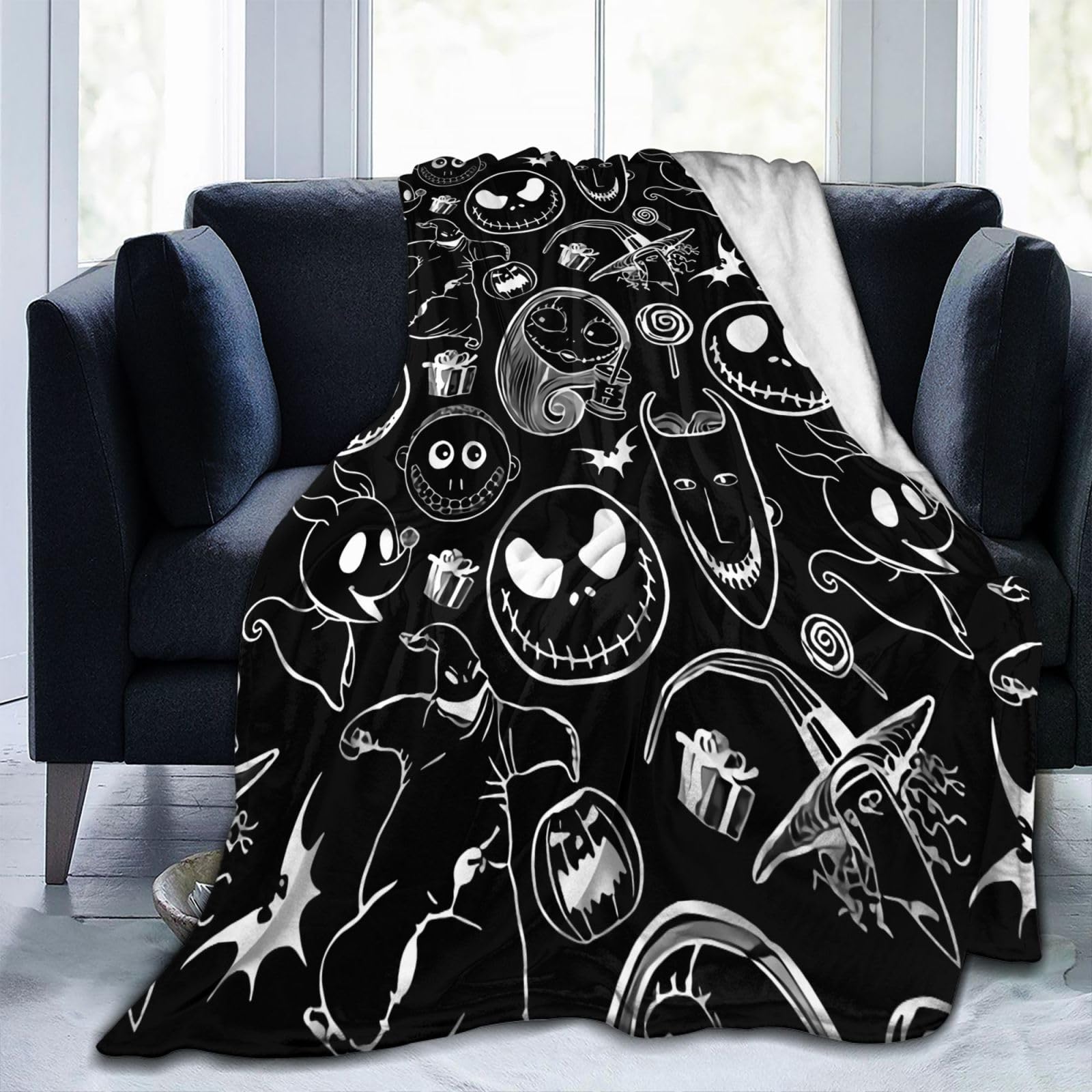 Photo 1 of Scary Christmas Throw Blanket Couch Bed Sofa Soft Lightweight Warm Cozy Flannel Fleece Bed Blanket Microfiber Furry Fluffy Beds Decoration, 50''x40''