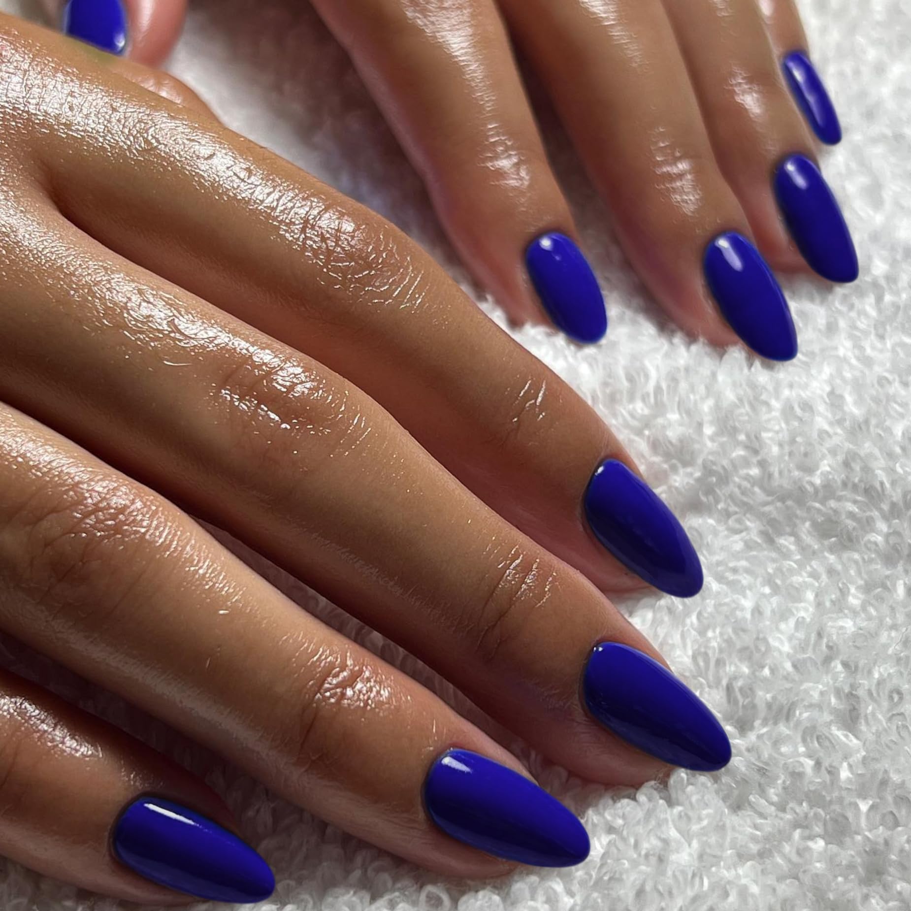 Royal Blue Press on Nails Short Almond Fake Nails Press ons, Thick Solid Color Glue on Nails Short False Medium Almond Nail Oval Round Shaped for Women, 24Pcs Natural Acrylic Gel Nail - Image 2