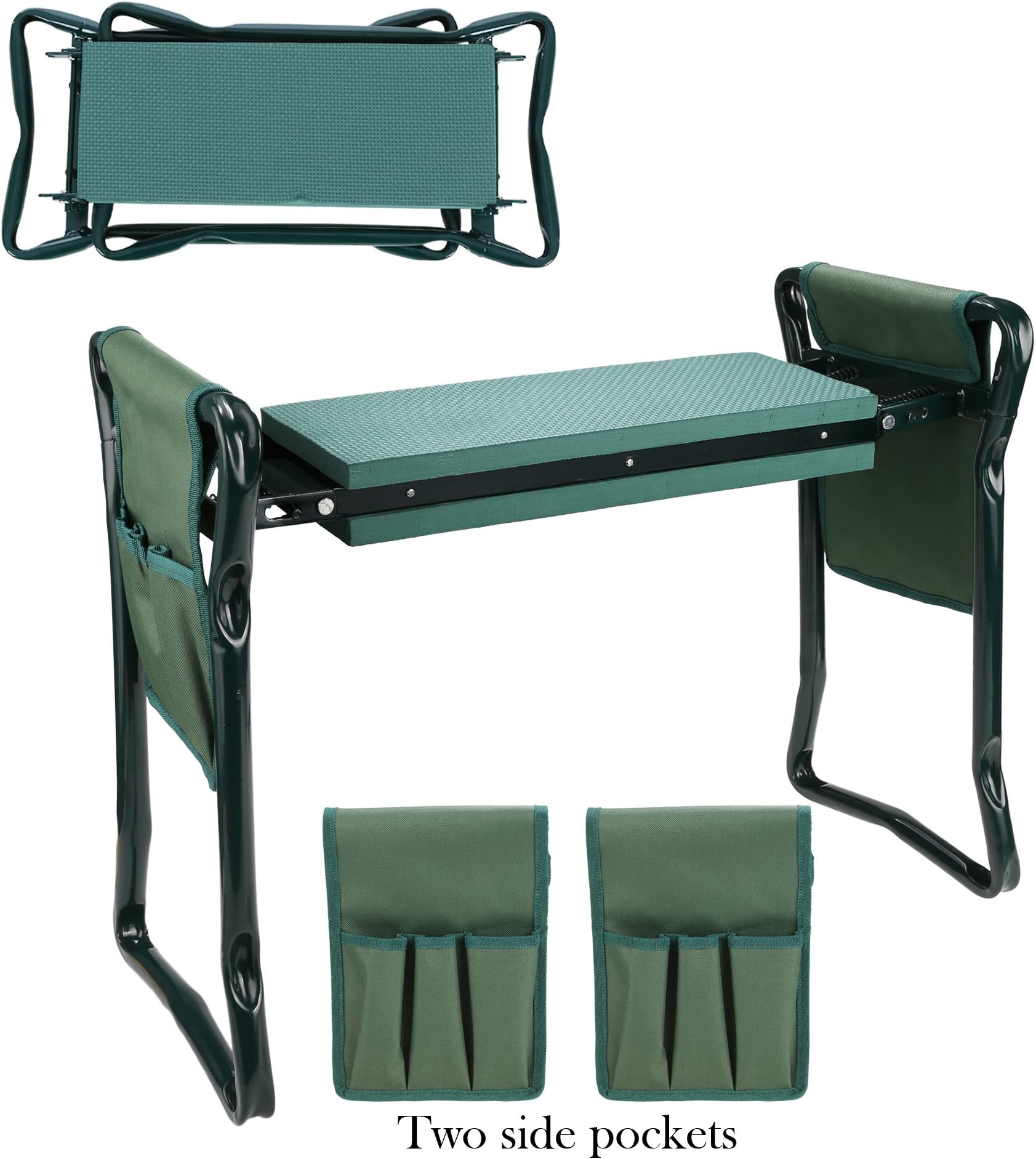 Busyall Folding Home Garden Seat and Kneeler Portable Stool Multiuse Kneeling Bench and Seat with Two Tool Pouches